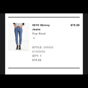 Women’s Levi 501 Skinny Jeans in Pop Rock wash